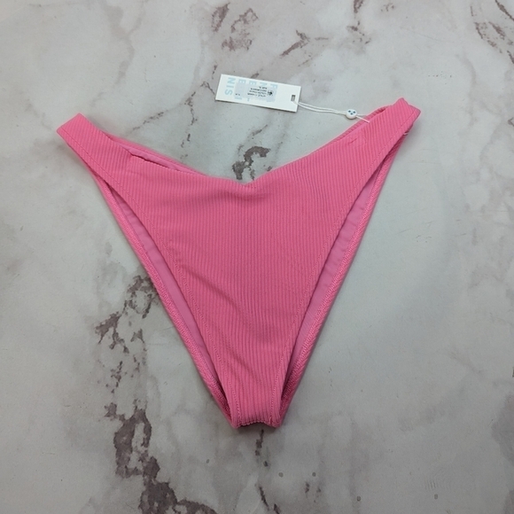 Frankie's Bikinis Bottoms Women XL Swim Bathing Ribbed Enzo Cherub Pink Cheeky - Picture 10 of 12